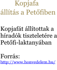 Kopjafa állítás a Petőfiben  Kopjafát állítottak a híradók tiszteletére a Petőfi-laktanyában  Forrás: http://www.honvedelem.hu/